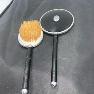 VNTG Black and Silver Vanity Set with Brush and Mirror